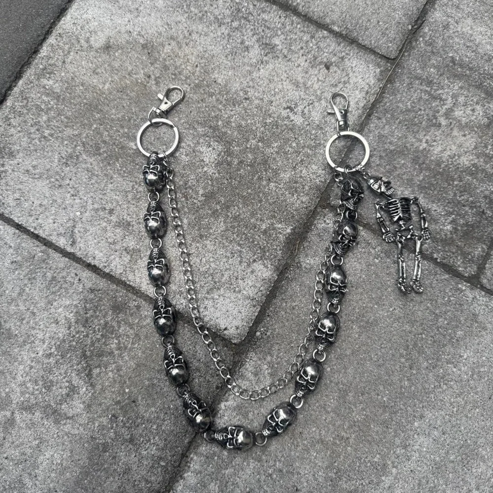 Silver Skull Charm Wallet Chain
